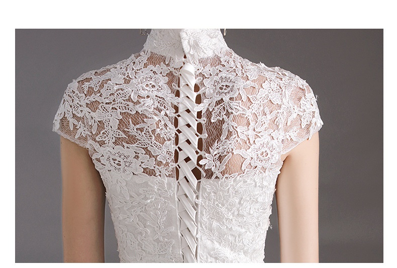 White Wedding Dresses Ball Gown High Neck Lace Flower Sequins Wedding